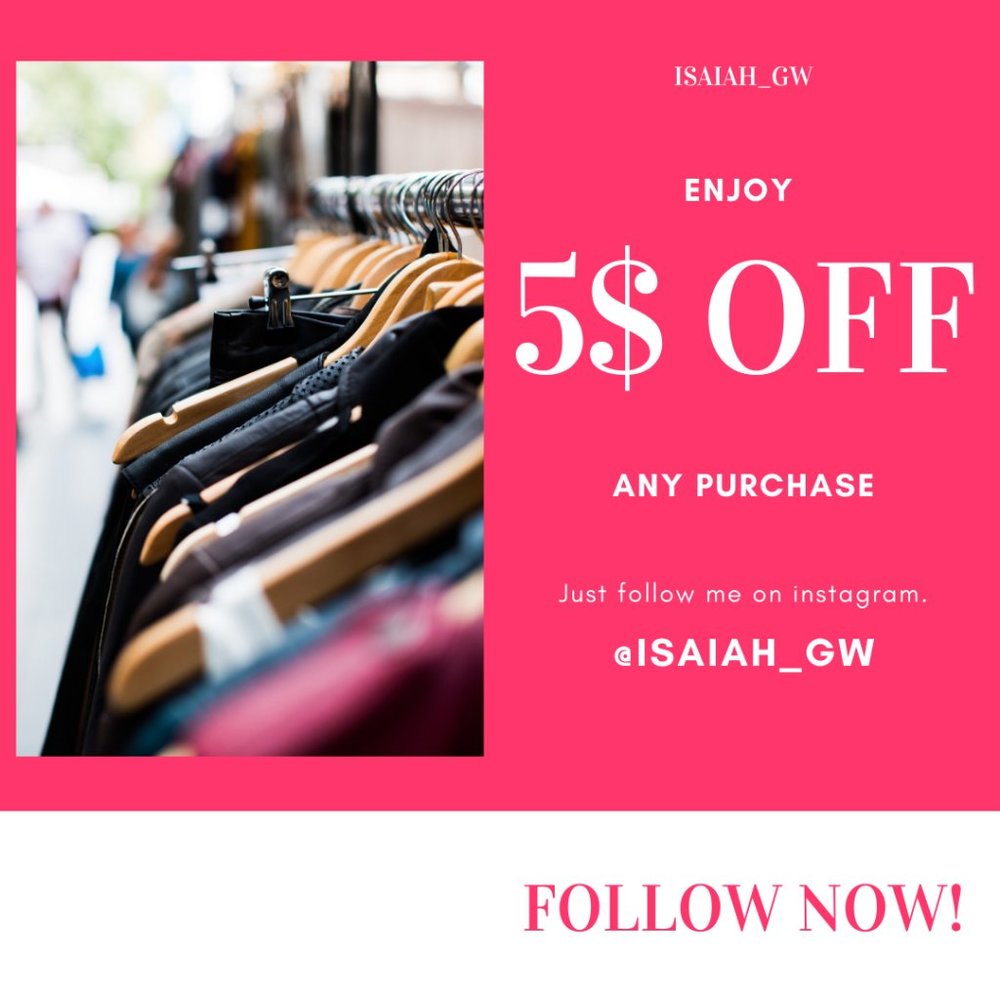 5$ off any purchase! Just follow on my Instagram